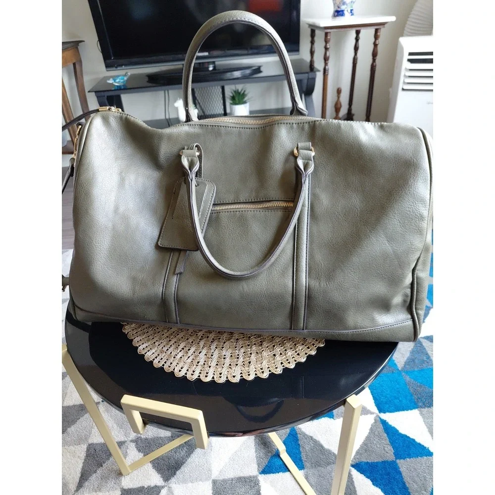 Faux Leather Large Travel Duffel Tote Bag Overnight Bag Green Y2k Boho Travel